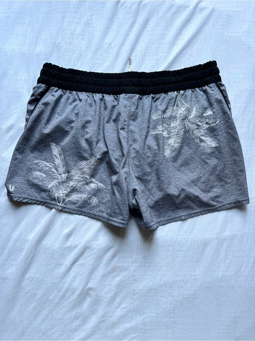 Vuori Gray Palm-Print Athletic Shorts with Black Waistband - Picture 2 of 4